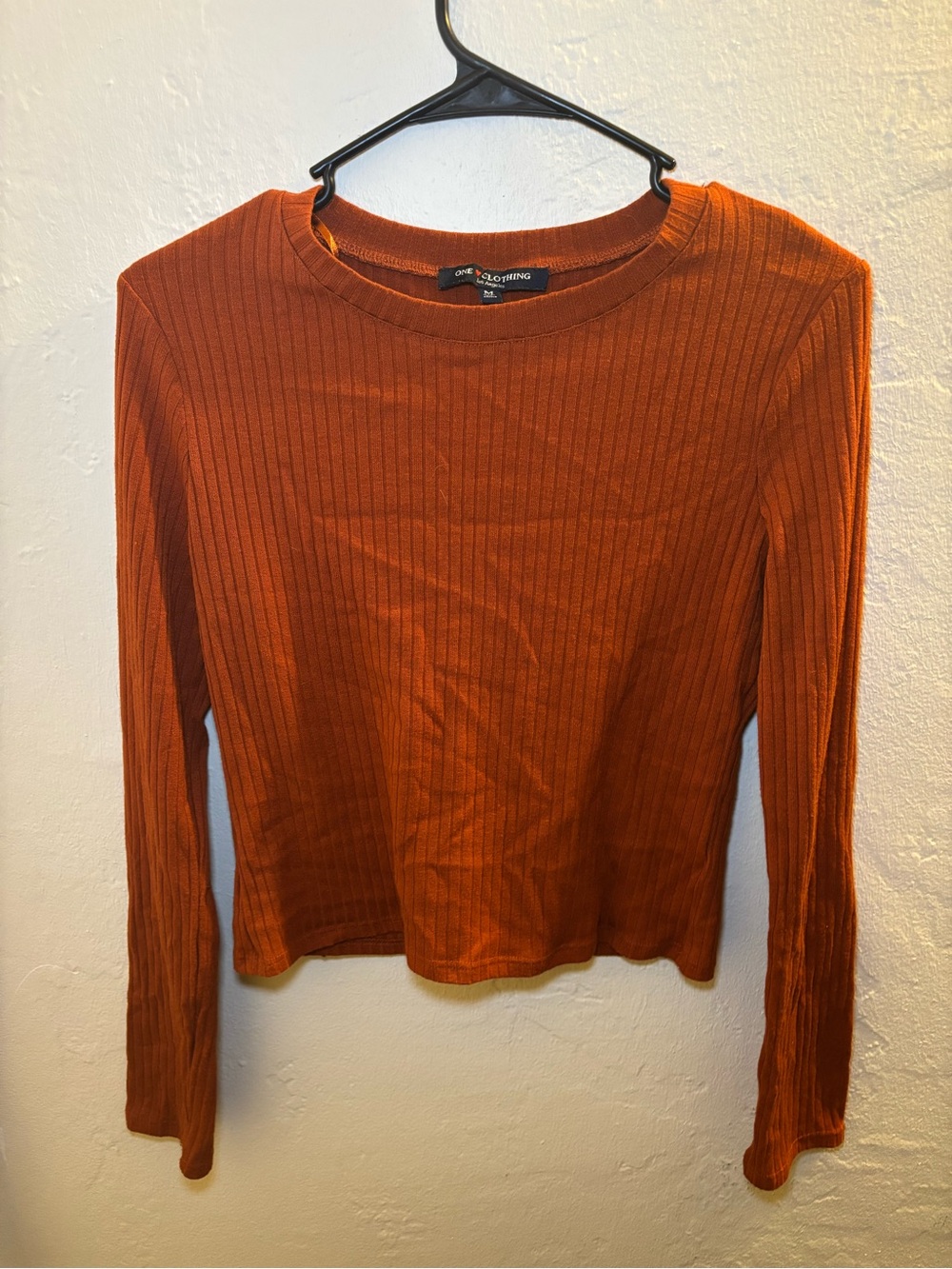 One Clothing Rust Ribbed Long-Sleeve Crew Neck Top